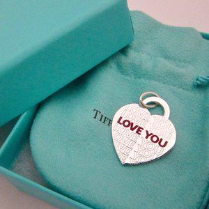 Tiffany & Co. Return to Tiffany LOVE YOU Red Enamel Heart Tag Charm Pendant LG